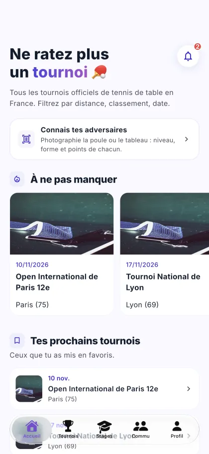 Écran d'accueil de l'app PingMap