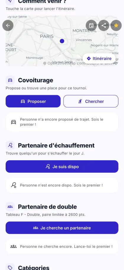 Covoiturage et partenaires dans l'app PingMap