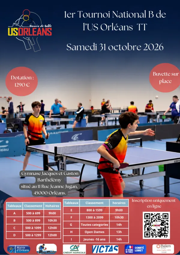 Affiche du tournoi Tournoi National B US Orléans TT - 1ère édition